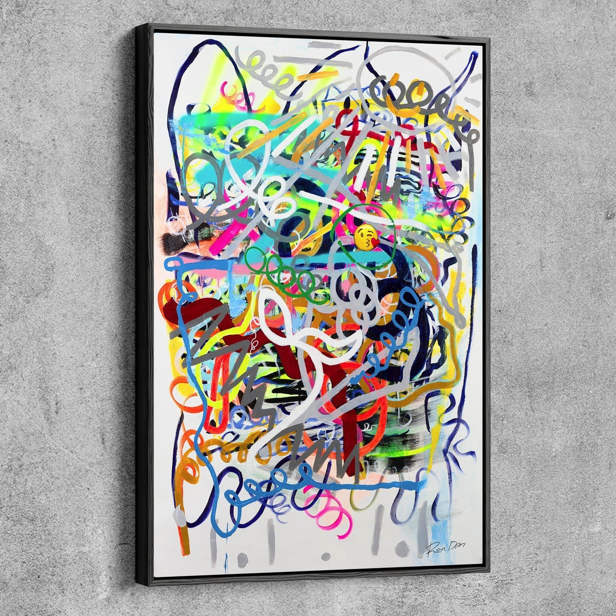 Expressive Embrace: Modern Abstract Emoji Kiss