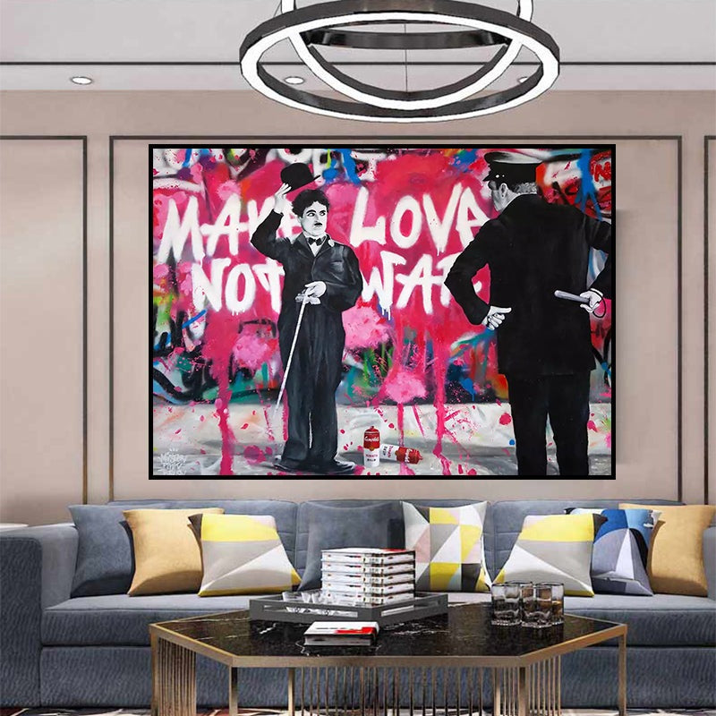 Love vs Conflict: Banksy-Inspired Charlie Chaplin
