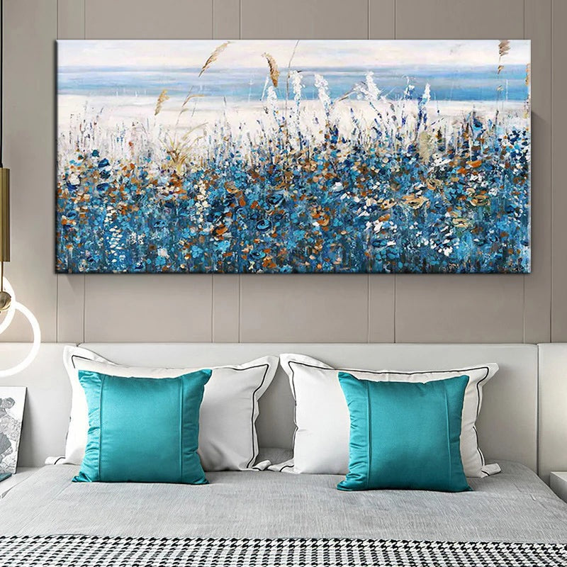 Serenity in Blue: Abstract Natural Landscape Leaves