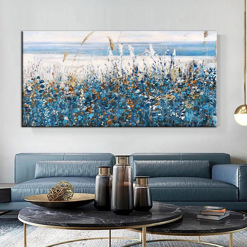 Serenity in Blue: Abstract Natural Landscape Leaves