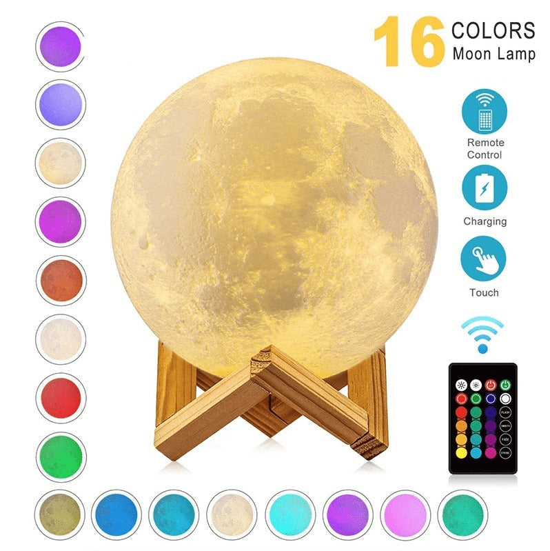 3D Printed Moon Lamp - LED Decor, Light Up Your Night
