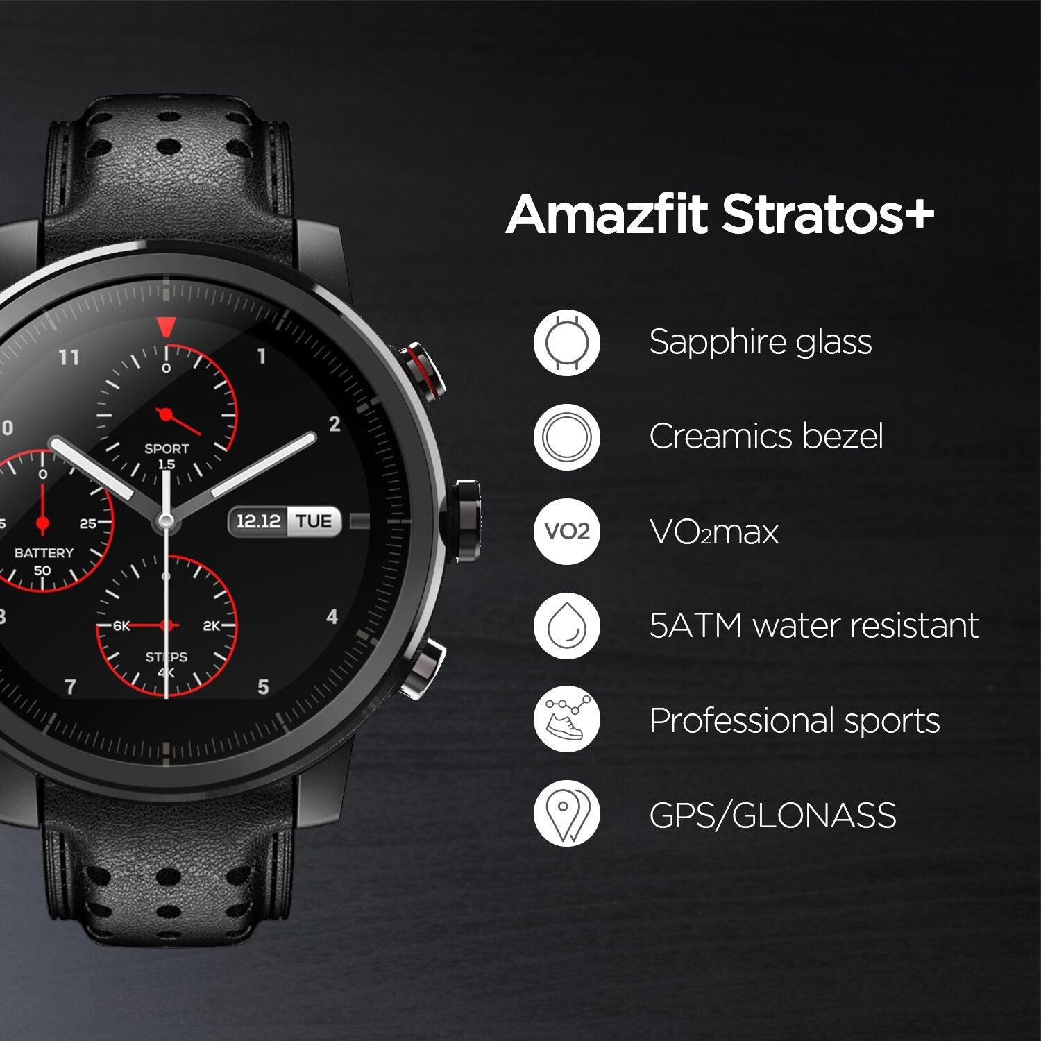 Amazfit Stratos+ Leather Strap Smartwatch - Professional