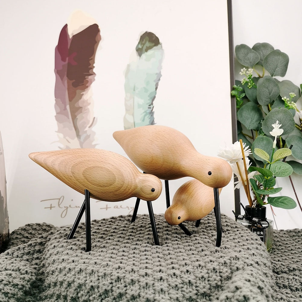 Beech Wood Bird Figure - Nordic Style Decor for Nature Lovers