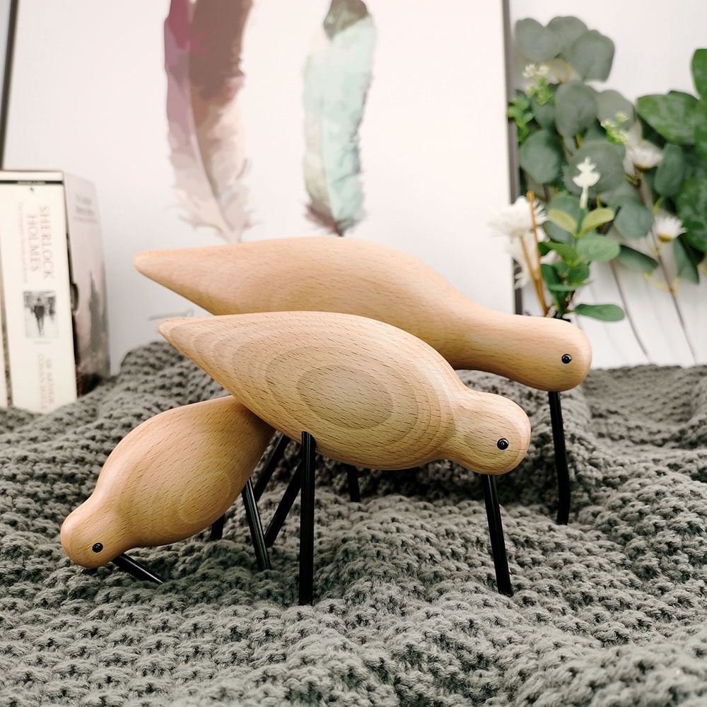 Beech Wood Bird Figure - Nordic Style Decor for Nature Lovers