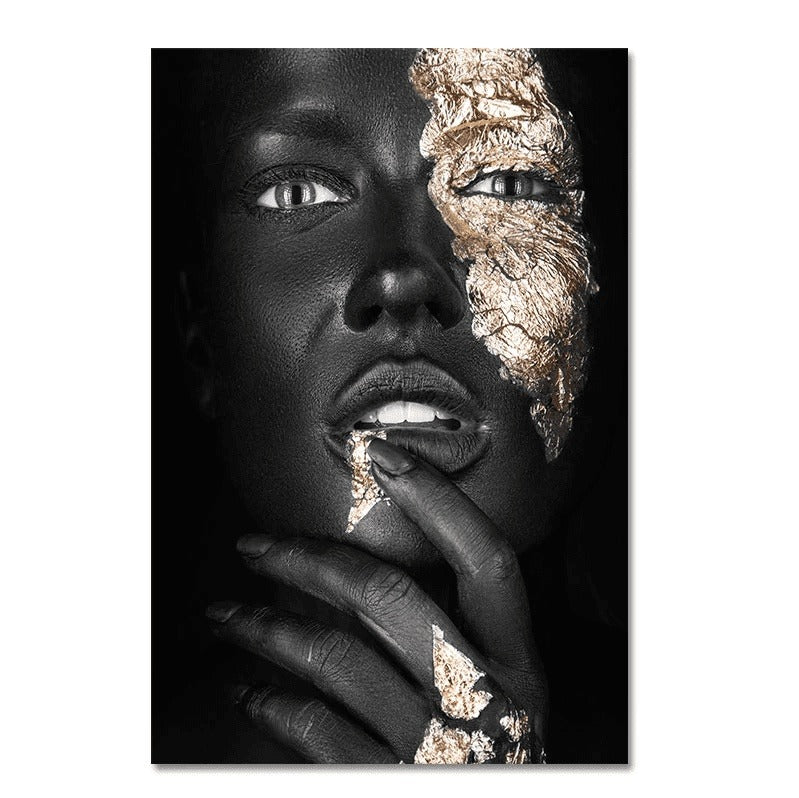 Bold Gold Foil African Lady: Vibrant