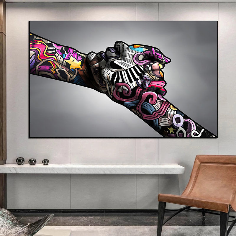 Bond of Support: Graffiti Hands Holding Together