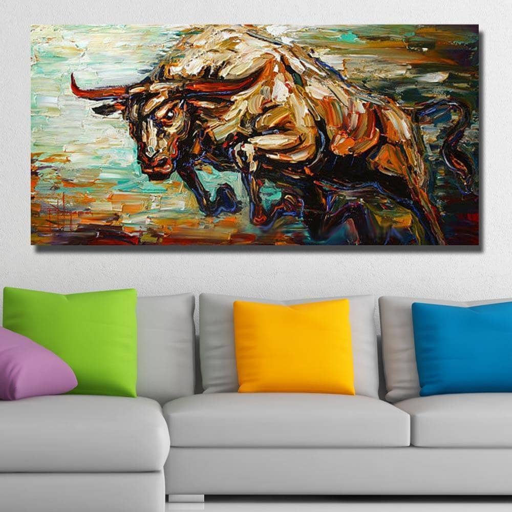 Bull Canvas Painting - Dynamic Energy for Bold Wall Art