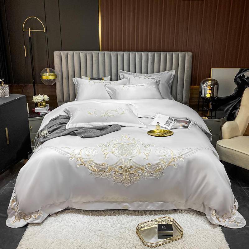 Chic Embroidery Satin Cotton Comforter Bedding Set - Queen & King Size