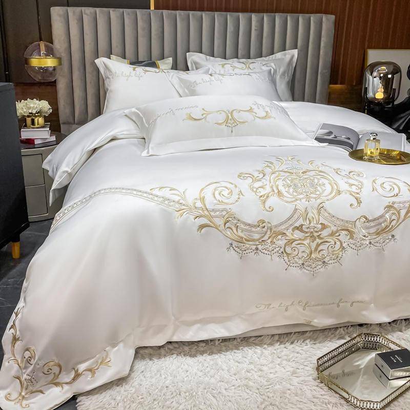 Chic Embroidery Satin Cotton Comforter Bedding Set - Queen & King Size
