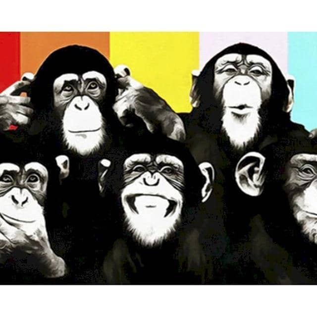 Colorful Ape Family DIY Canvas Painting - Create Your Own Vibrant Artwork