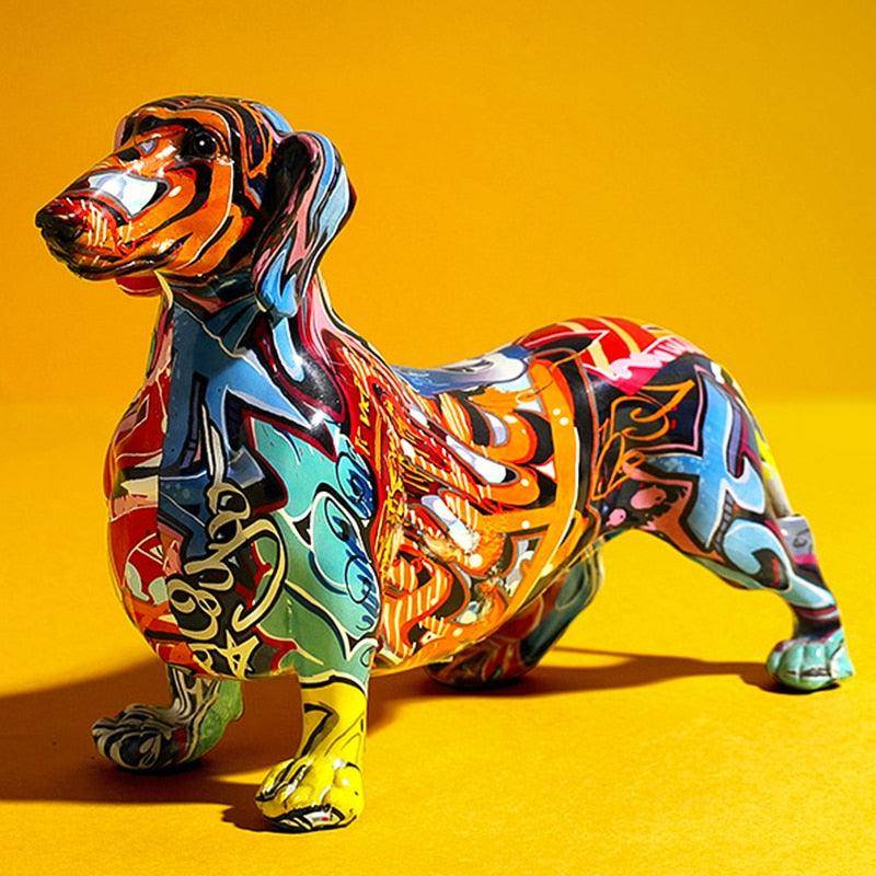 Colorful Painted Dachshund - Playful Home Decor Accent