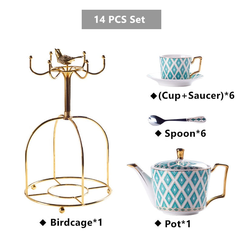 Cozy Gold Painted Bone China Porcelain Coffee & Tea Cup Set - Elegant & Luxurious Tea Time Experience