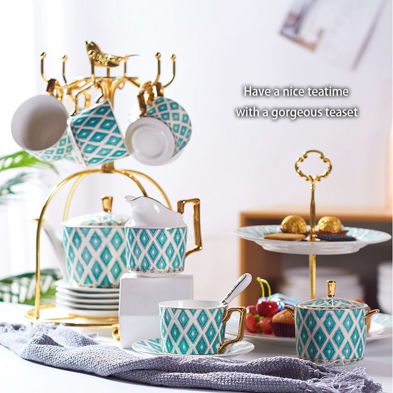 Cozy Gold Painted Bone China Porcelain Coffee & Tea Cup Set - Elegant & Luxurious Tea Time Experience