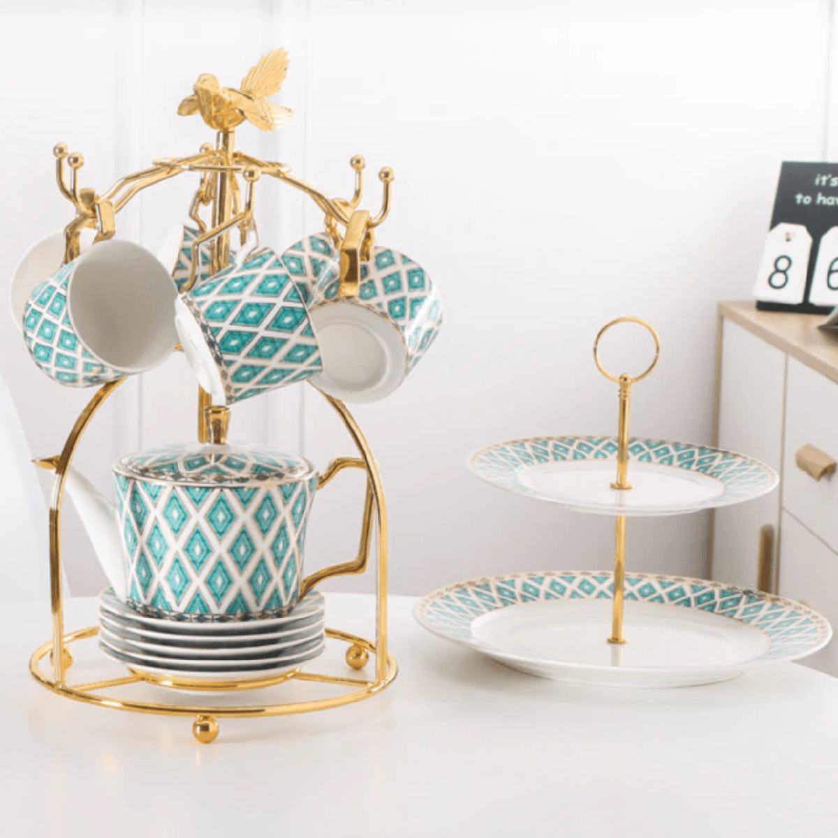 Cozy Gold Painted Bone China Porcelain Coffee & Tea Cup Set - Elegant & Luxurious Tea Time Experience