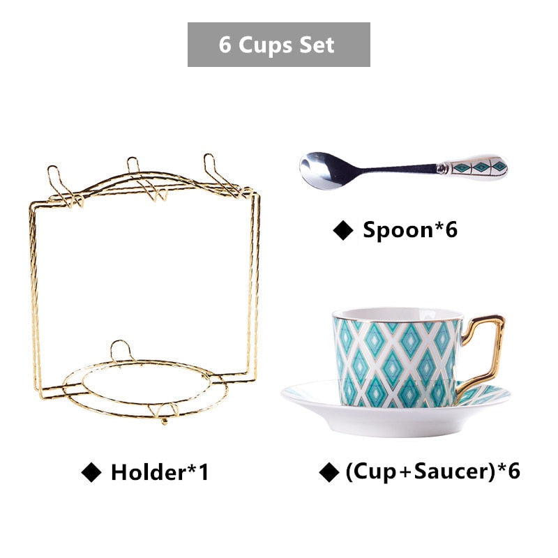 Cozy Gold Painted Bone China Porcelain Coffee & Tea Cup Set - Elegant & Luxurious Tea Time Experience