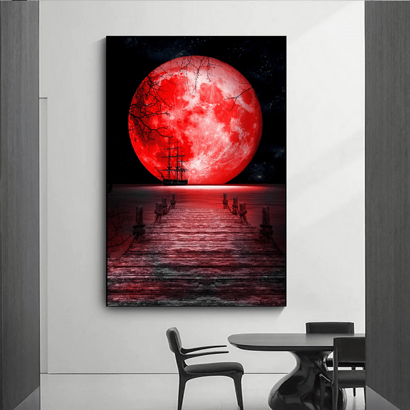Crimson Horizon: Red Moon Landscape