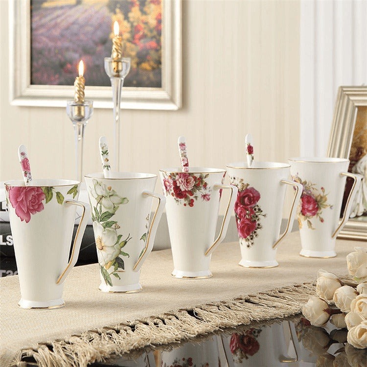 Delicate Flora Bone China Coffee Mug Set - Beautiful & Elegant Dining Collection