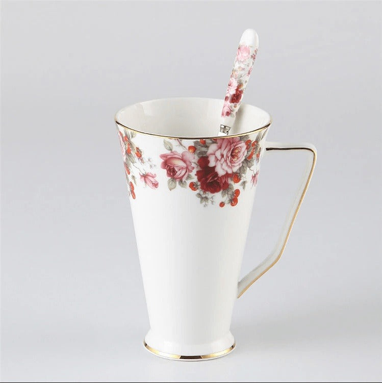 Delicate Flora Bone China Coffee Mug Set - Beautiful & Elegant Dining Collection