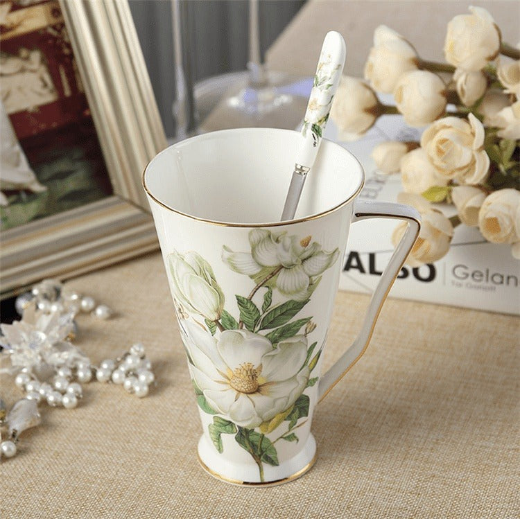 Delicate Flora Bone China Coffee Mug Set - Beautiful & Elegant Dining Collection
