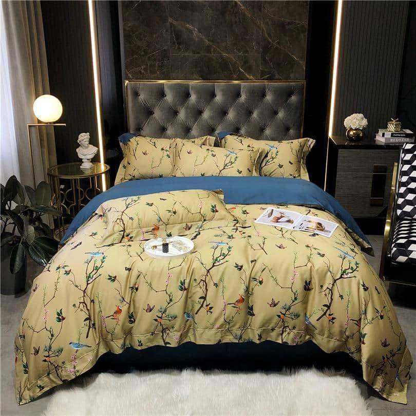 Egyptian Cotton Birds & Flowers Duvet Cover Set - Luxurious and Elegant Bedding