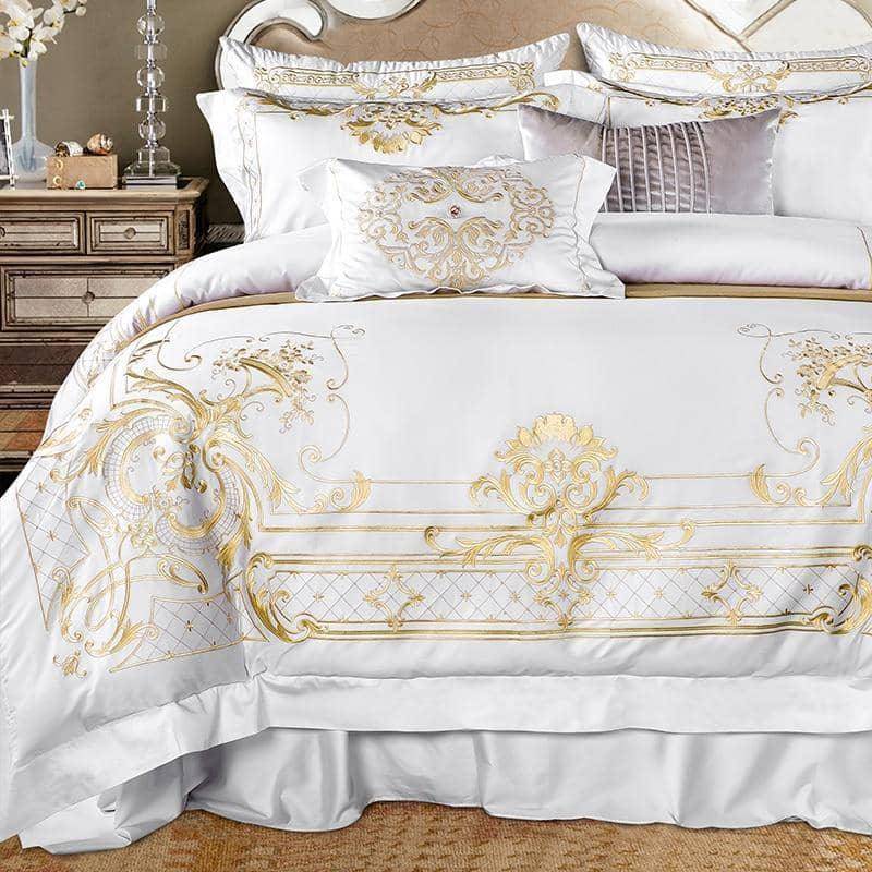 Egyptian Cotton Golden Embroidery Bedding Set - King/Queen Size Luxury Bedding