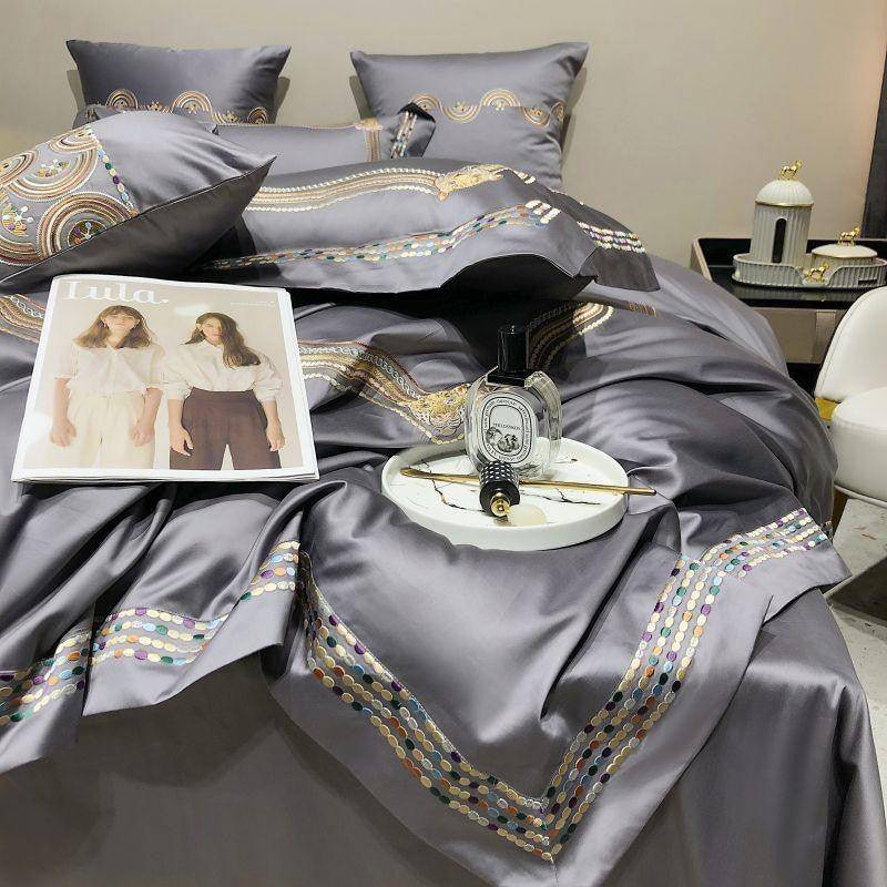 Elegant & Comfortable Luxurious Gold Embroidered Egyptian Cotton Bedding Set
