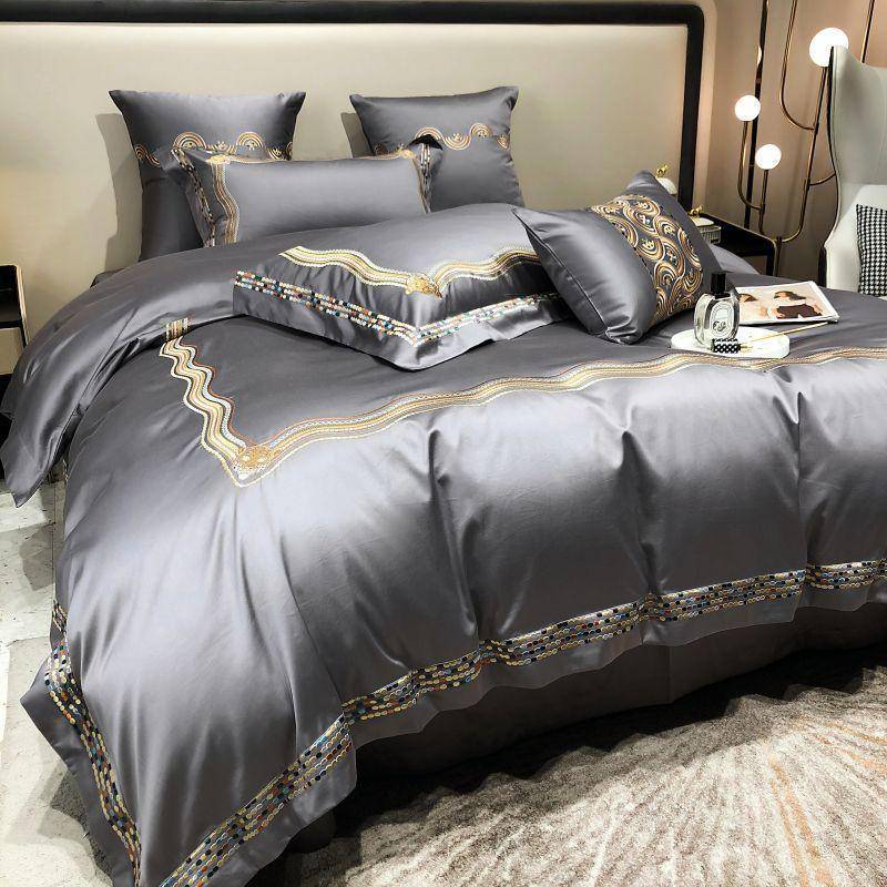 Elegant & Comfortable Luxurious Gold Embroidered Egyptian Cotton Bedding Set