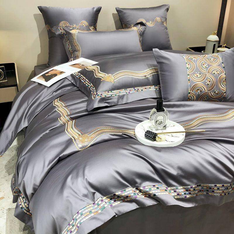 Elegant & Comfortable Luxurious Gold Embroidered Egyptian Cotton Bedding Set