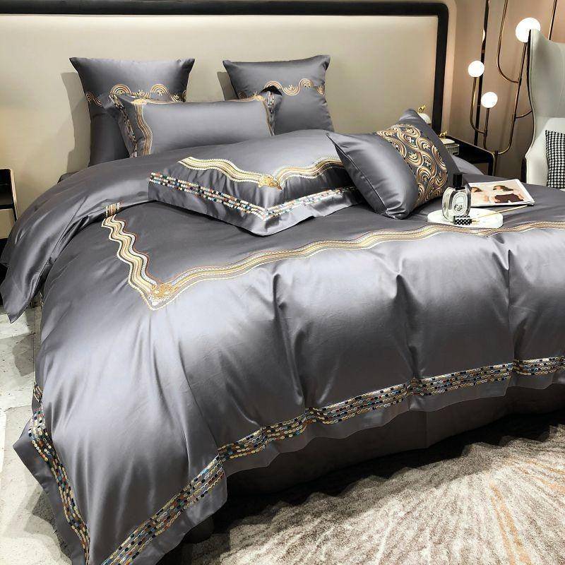 Elegant & Comfortable Luxurious Gold Embroidered Egyptian Cotton Bedding Set