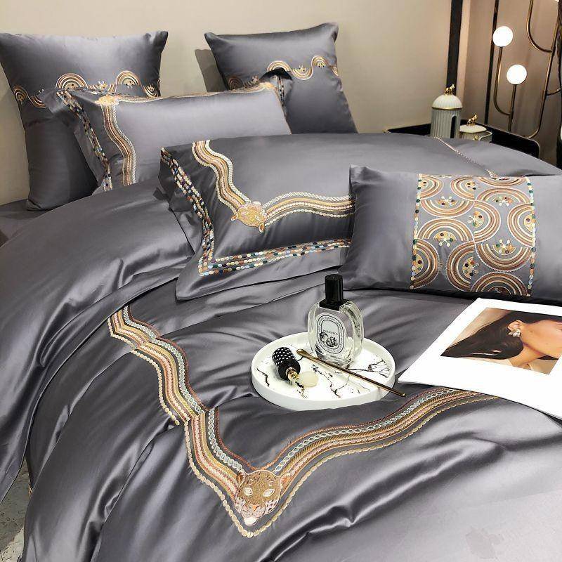 Elegant & Comfortable Luxurious Gold Embroidered Egyptian Cotton Bedding Set