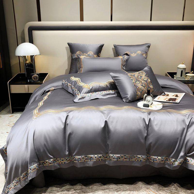 Elegant & Comfortable Luxurious Gold Embroidered Egyptian Cotton Bedding Set