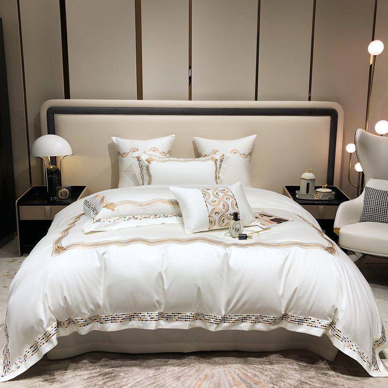 Elegant & Comfortable Luxurious Gold Embroidered Egyptian Cotton Bedding Set