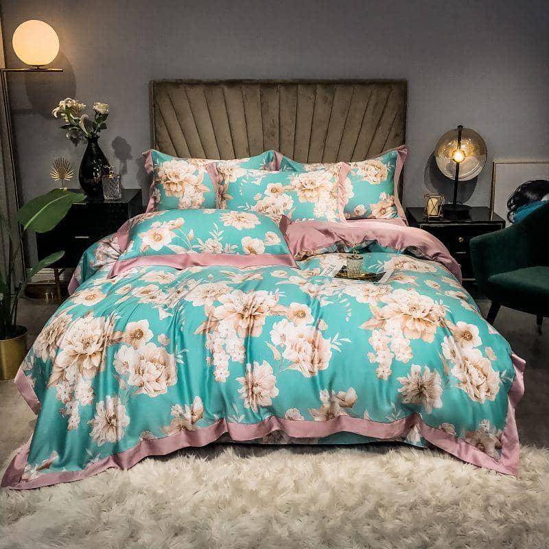 Elegant Garden Floral Bedding Set: Luxurious Tencel Material for Comfort