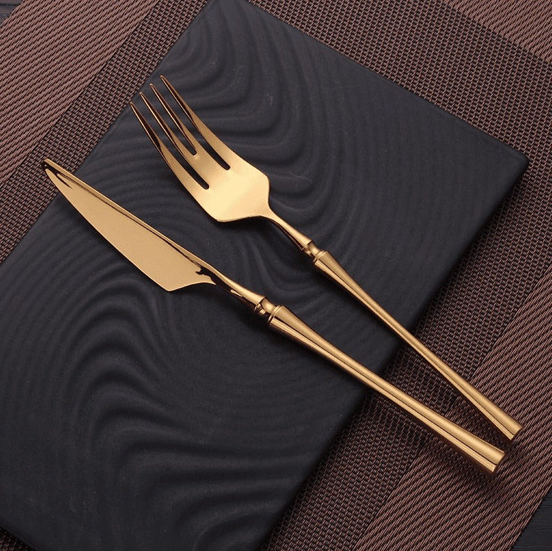 Elegant Luxury Gold Dining Cutlery Set - Fork, Knife, and Spoon Flatware