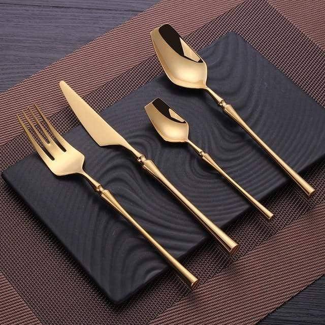 Elegant Luxury Gold Dining Cutlery Set - Fork, Knife, and Spoon Flatware