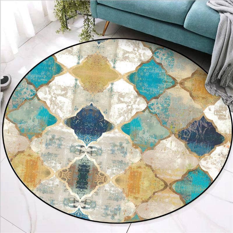 European Moroccan Style Round Area Rug - Vibrant and Bold Living Room Decor
