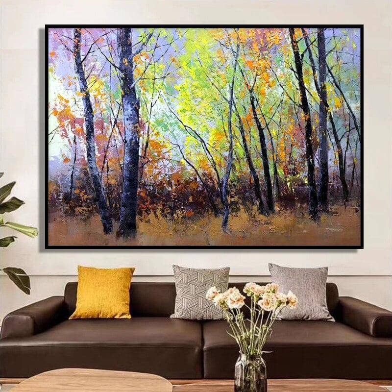 Experience the Beauty of Fall with Autumn Forest Art Wall Poster - Hand-painted on Canvas