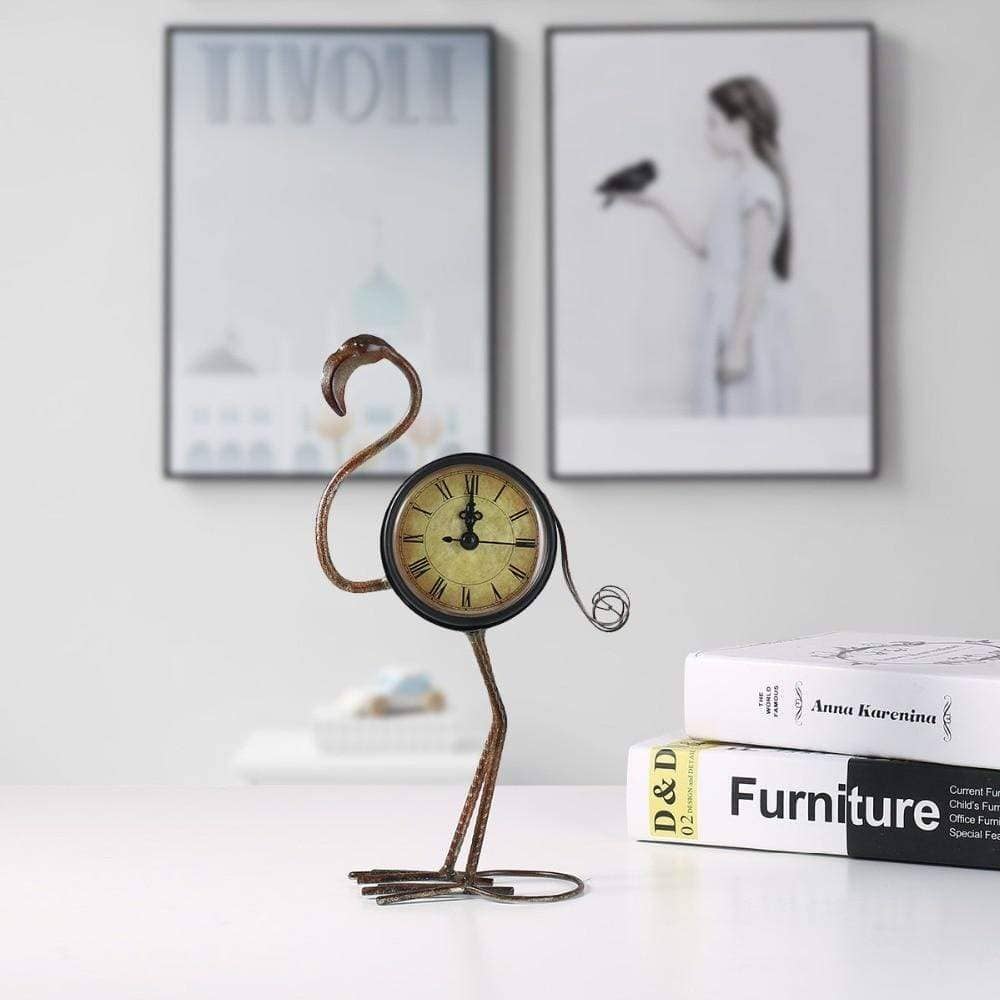 Flamingo Metal Art Decor Clock - Vintage & Whimsical Home Decoration