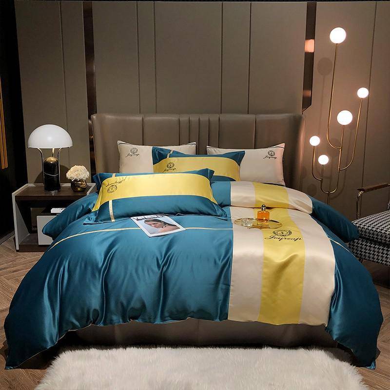 Geometric Patchwork Bedding Set: Comfortable Satin and Cotton Duvet Cover