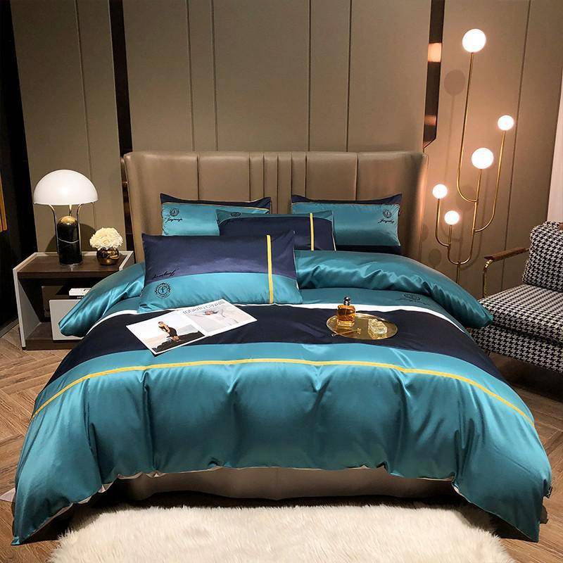 Geometric Patchwork Bedding Set: Comfortable Satin and Cotton Duvet Cover