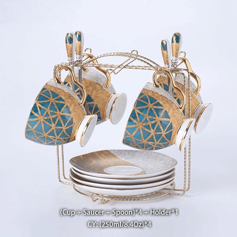 Gold Inlay Bone China Tea Set - Luxurious Elegance