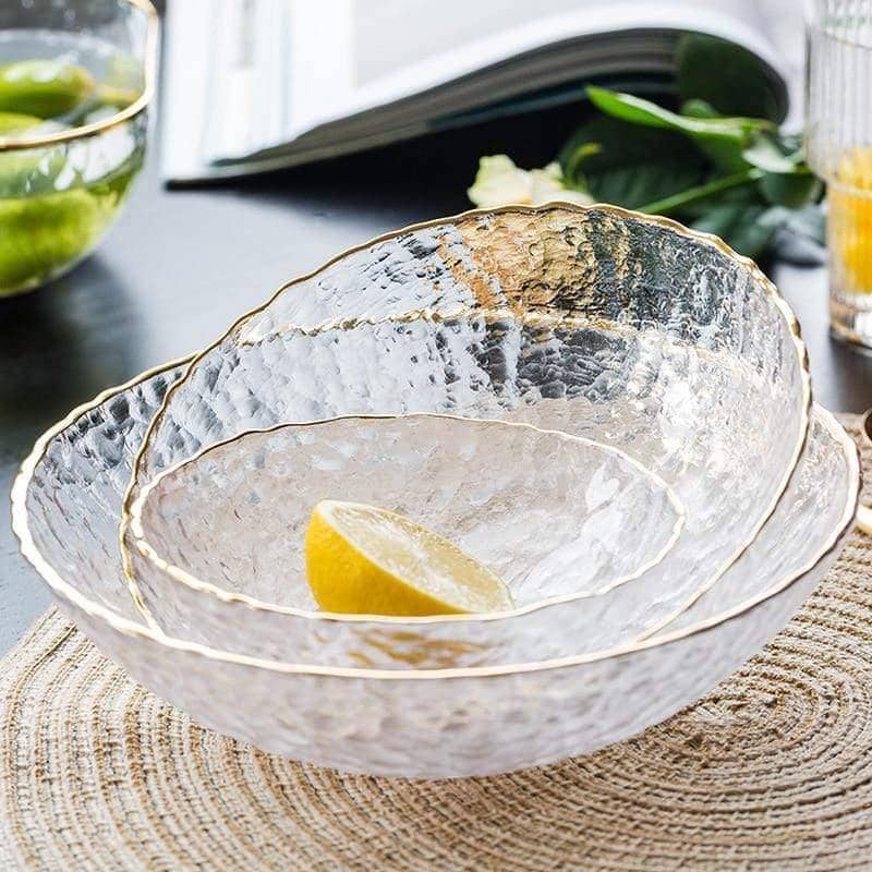 Golden Border Glass Bowl Set: Versatile and Elegant Dining Collection