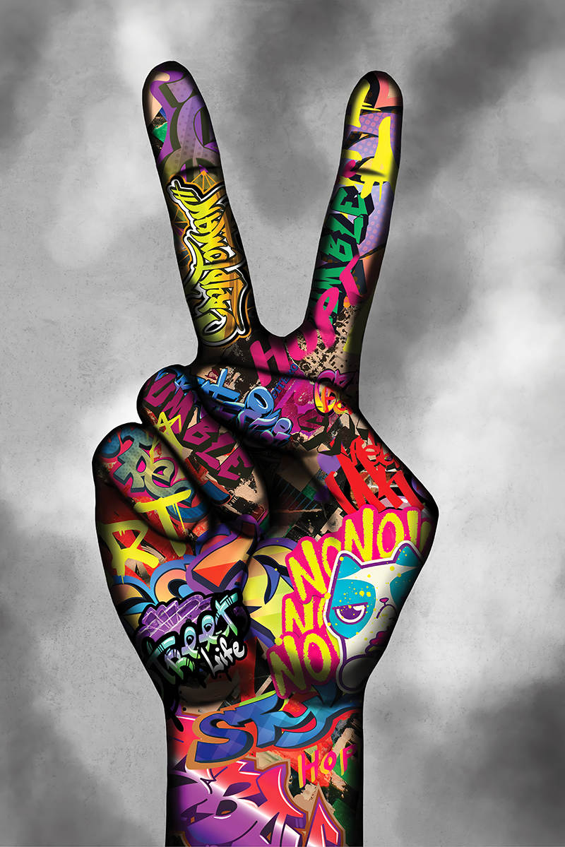Graffiti Celebration - Colorful Victory Hand