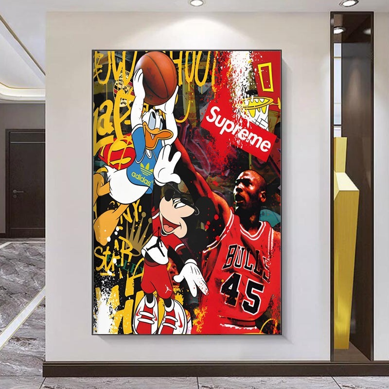 Graffiti Slam Dunk: Michael Jordan, Mickey, and Donald Pop