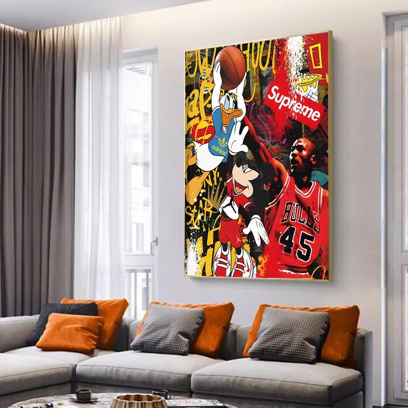 Graffiti Slam Dunk: Michael Jordan, Mickey, and Donald Pop