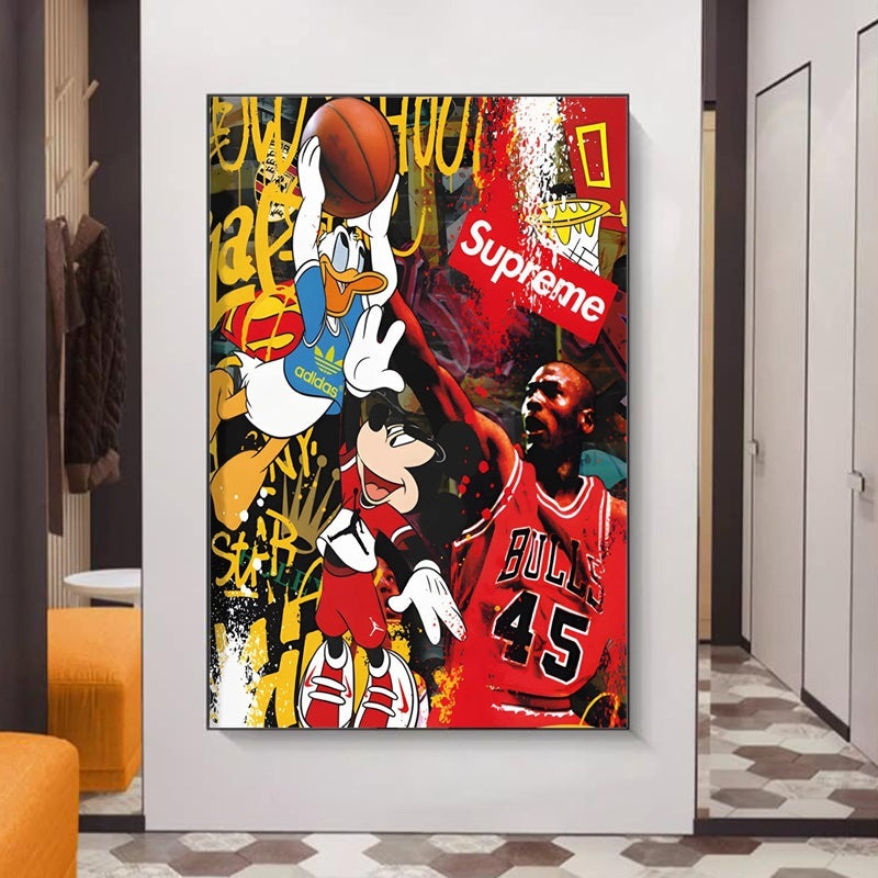 Graffiti Slam Dunk: Michael Jordan, Mickey, and Donald Pop