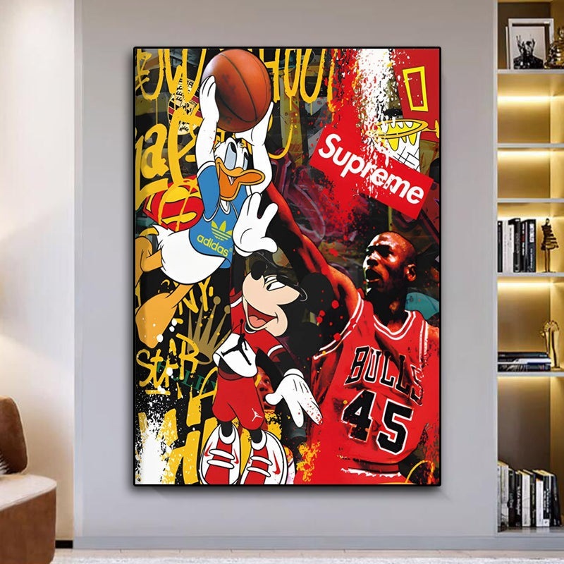 Graffiti Slam Dunk: Michael Jordan, Mickey, and Donald Pop
