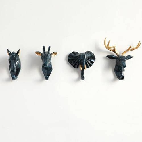 Hang Your Keys in Style with Animals Head Key Hook Wall Hanger Rack Holder - Unique and Practical