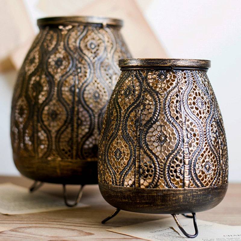 Hollow Carved Lantern Candle Holder - Rustic Elegance