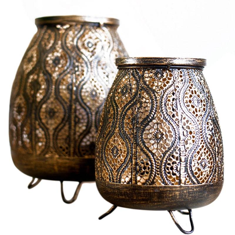Hollow Carved Lantern Candle Holder - Rustic Elegance